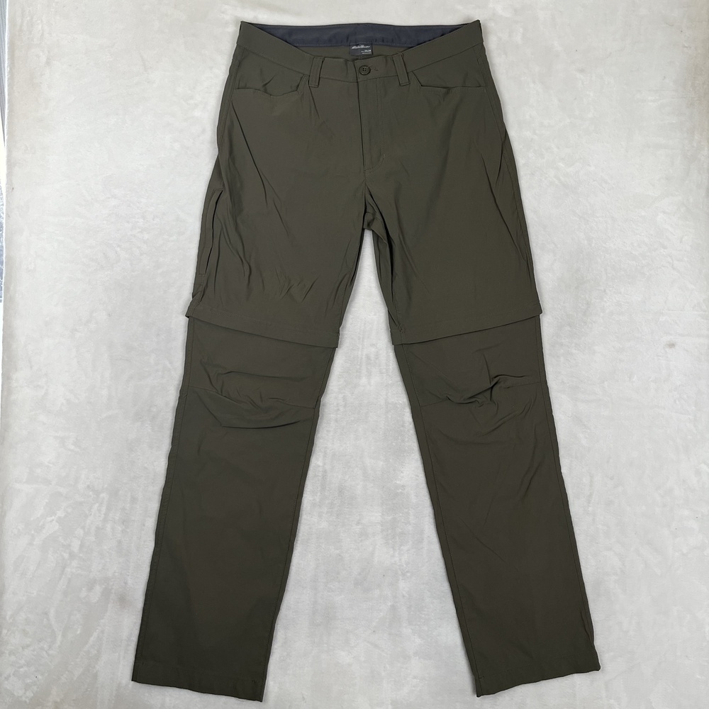 Eddie Bauer Pants Mens 34x34 Green Nylon Convertible Hiking Zip Off Stretch